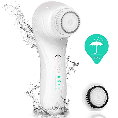 MiroPure - Cepillo facial con vibración suave, exfoliante para limpieza facial, elimina puntos negros, 4 velocidades con 3 cabezales de cepillado, resistente al agua, recargable por USB