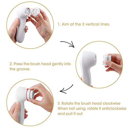 MiroPure - Cepillo facial con vibración suave, exfoliante para limpieza facial, elimina puntos negros, 4 velocidades con 3 cabezales de cepillado, resistente al agua, recargable por USB