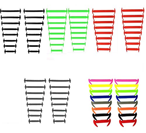 MIRX Cordones elásticos planos del zapato del silicón, ningunos lazos impermeables del cordón para los cabritos y los adultos (Rojo + Verde + Negro + Gris + Arco Iris)