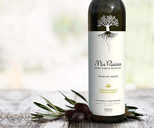 Mis Raíces - Aceite de Oliva Virgen Extra – PREMIUM ROOTS AOVE– 1 Botella 500ml - (Exclusiva variedad EMPELTRE – Aceite Premium)