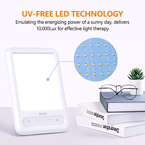 Misiki Lámpara Terapéutica 10000 Lux Sin UV Lámpara de luz Diurna Natural USB Portátil LED Lampara Luminoterapia 3 Niveles de Brillo y Temporizador de 60 min para el Trastorno Afectivo