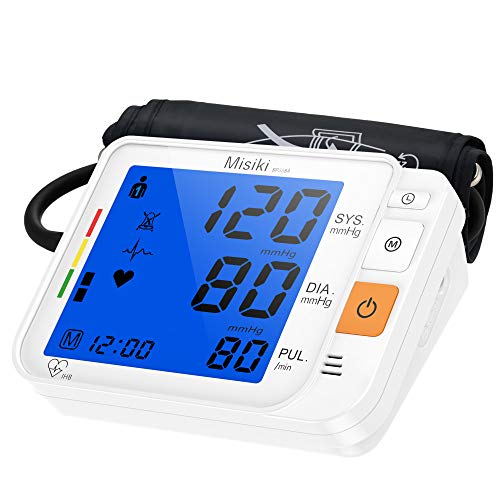 Misiki Tensiómetro de Brazo digital Tensiómetros de Brazo eléctricos Monitor de Presión con pantalla de LCD Medición digital automática, Brazalete 22-42 cm, 2 * 120 Usuario Dual mediciones Memoria