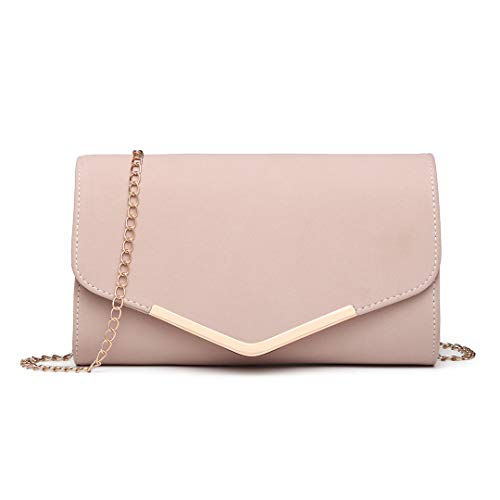 Miss Lulu Bolsa de Cadena Mujer Elegante Clutch Carteras de Mano Bandolera Sintético Pequeñas Monedero (Rosa)