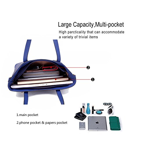 Miss Lulu Bolsas de Señoras Moda Cuero Pu 2 Piezas Totalizador Bolsos de Hombro para Mujeres (Armada)