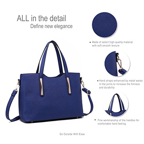 Miss Lulu Bolsas de Señoras Moda Cuero Pu 2 Piezas Totalizador Bolsos de Hombro para Mujeres (Armada)