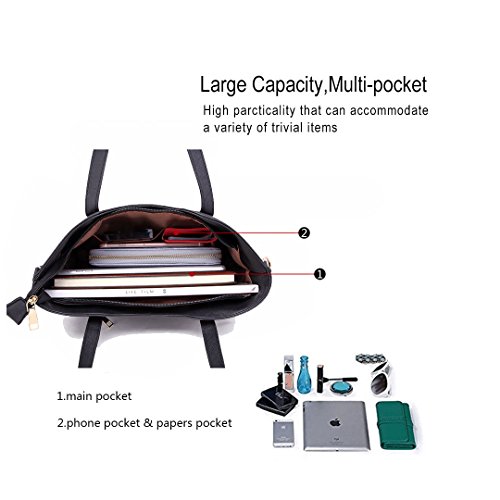 Miss Lulu Bolsas de Señoras Moda Cuero Pu 2 Piezas Totalizador Bolsos de Hombro para Mujeres (Negro)