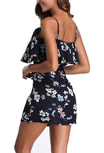 MISS MOLY Mono Corto Mujer Verano Sin Mangas Pantalón Estampado Floral Boho Casual Sexy Jumpsuits Playsuit Elegantes Azul Small