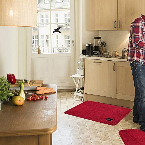 MIULEE Alfombra de Pelusa Rizada Suave Antipolvo Antideslizante Absorbente Alfombra Cuadrada Lavable de Piso Puertas de Entrada Pasillo para Dormitorio Sala de Estar Cocina 50cm x 80cm Rojo