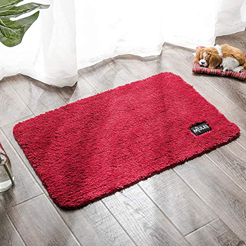 MIULEE Alfombra de Pelusa Rizada Suave Antipolvo Antideslizante Absorbente Alfombra Cuadrada Lavable de Piso Puertas de Entrada Pasillo para Dormitorio Sala de Estar Cocina 50cm x 80cm Rojo