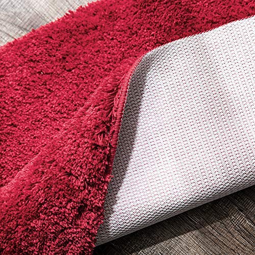 MIULEE Alfombra de Pelusa Rizada Suave Antipolvo Antideslizante Absorbente Alfombra Cuadrada Lavable de Piso Puertas de Entrada Pasillo para Dormitorio Sala de Estar Cocina 50cm x 80cm Rojo