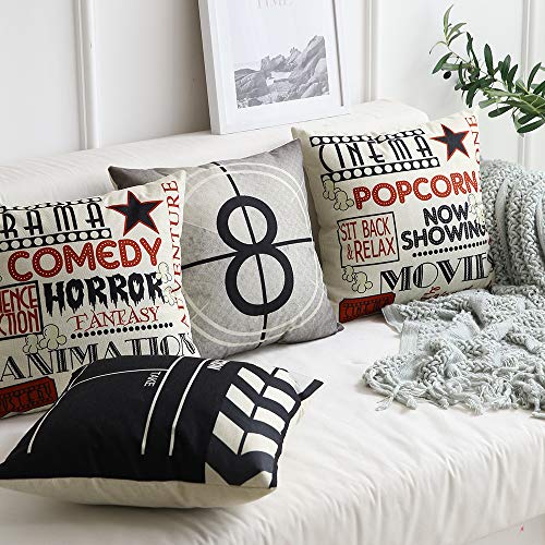 MIULEE Juego de 4 Lino Cojines Serie de Películas Funda de Cojín Almohada Caso de Decorativo Cojines para Sala de Estar sofá Cama18 x18 Pulgadas 45x45cm