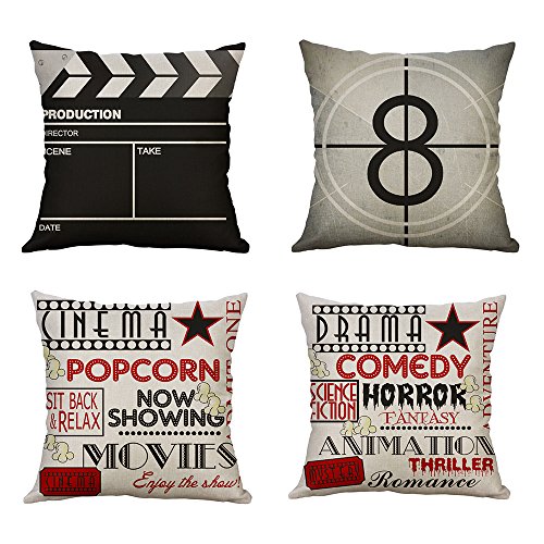 MIULEE Juego de 4 Lino Cojines Serie de Películas Funda de Cojín Almohada Caso de Decorativo Cojines para Sala de Estar sofá Cama18 x18 Pulgadas 45x45cm
