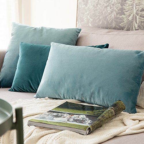 MIULEE Terciopelo Funda de Cojine Funda de Almohada del Sofá Throw Cojín Decoración Almohada Caso de la Cubierta Decorativo para Sala de Estar 30x 50cm 12 x 20 Pulgadas 2 Pieza Agua Verde