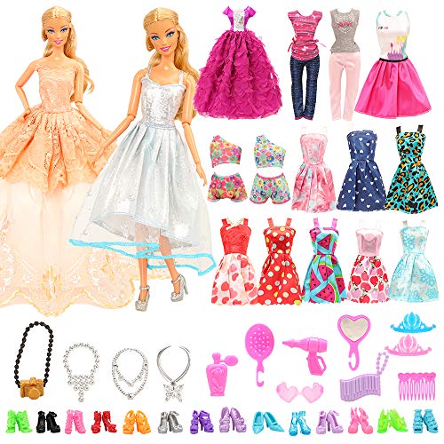 Miunana 41 Accesorios para 11.5 Pulgada 30CM Muñeca: 1 Armario + 4 Vestidos Ropa + 1 Bolsa + 1 PCS Gafas + 10 PCS Zapatos + 10 Perchas + 7 Collares + 6 Coronas