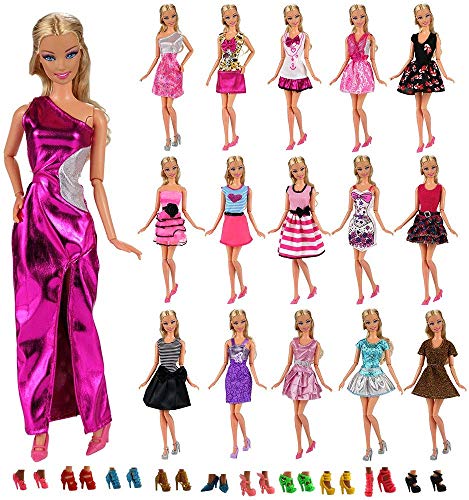 Miunana mucho 22 ARTICULOS: 12 Piezas Vestido Fashion Falda Mini Fiesta Ropas Casual + 10 Zapatos Accesorios como Regalo Estilo al Azar para 11.5 Pulgada 30CM Muñeca