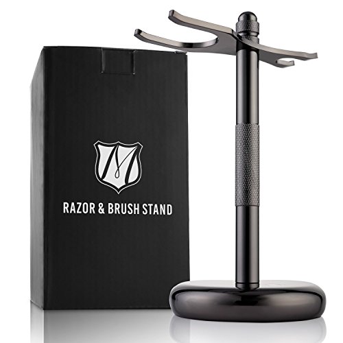 Miusco Premium 100% Pure Badger Hair Shaving Brush and Luxury Shaving Stand Set, Chrome Stand, Wooden Brush