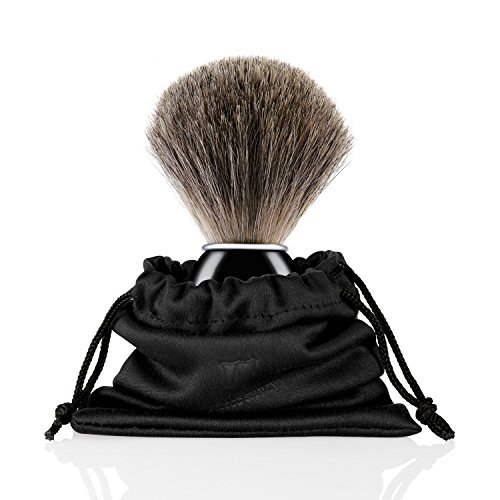 Miusco Premium 100% Pure Badger Hair Shaving Brush and Luxury Shaving Stand Set, Chrome Stand, Wooden Brush