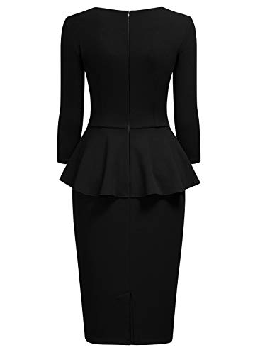Miusol Negocios Peplum Lápiz Vestido de Fiesta para Mujer Negro Large