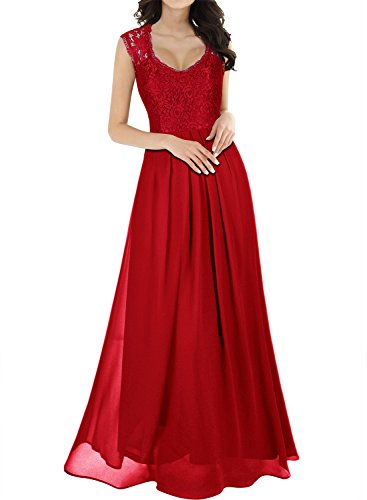 Miusol Vintage Chiffon Largo Fiesta Vestidos para Mujer Rojo Small