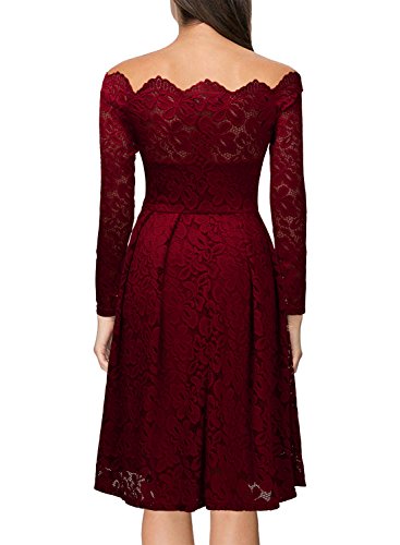 Miusol Vintage Encaje Floral Coctel Vestido Corta para Mujer Rojo X-Large
