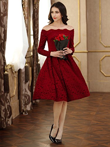 Miusol Vintage Encaje Floral Coctel Vestido Corta para Mujer Rojo X-Large