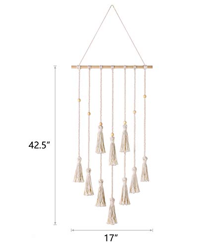 Mkouo Foto Colgante Displays Macramé Cuadro para Colgar en la Pared Organizador con 30 Clips de Madera Boho Decor for Home, Living Room, Bedroom, Ivory White, 108cm (L) × 43cm (W)
