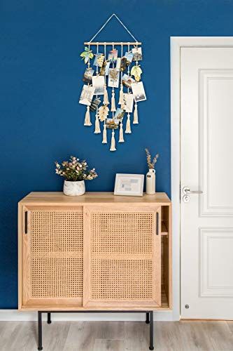 Mkouo Foto Colgante Displays Macramé Cuadro para Colgar en la Pared Organizador con 30 Clips de Madera Boho Decor for Home, Living Room, Bedroom, Ivory White, 108cm (L) × 43cm (W)