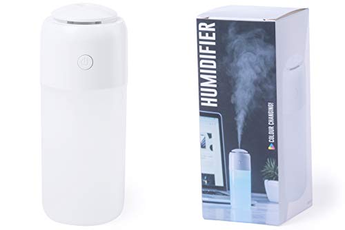 MKTOSASA - Elegante Mini humidificador de 200ml. Iluminación LED Multicolor. para Coche, hogar y Oficina. Vaporización Continua y a intervalos. Conexión USB y Cable Incluido - 6x14.9x6