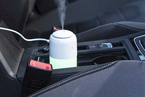 MKTOSASA - Elegante Mini humidificador de 200ml. Iluminación LED Multicolor. para Coche, hogar y Oficina. Vaporización Continua y a intervalos. Conexión USB y Cable Incluido - 6x14.9x6