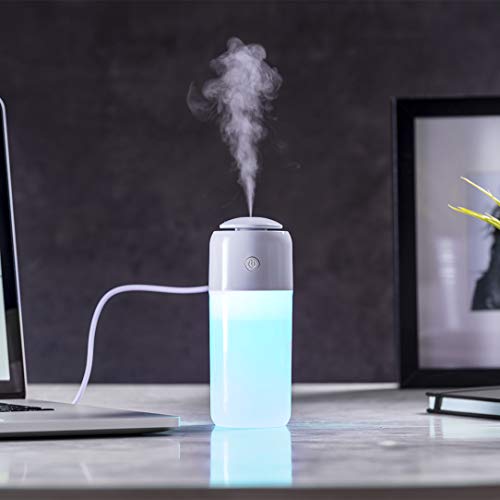 MKTOSASA - Elegante Mini humidificador de 200ml. Iluminación LED Multicolor. para Coche, hogar y Oficina. Vaporización Continua y a intervalos. Conexión USB y Cable Incluido - 6x14.9x6