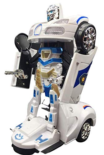 ML Coche policia de Juguete Coche Robot Car Transformers Juguete para niños niñas Regalos cumpleaños Navidablanco-Trans