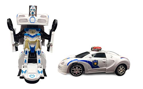 ML Coche policia de Juguete Coche Robot Car Transformers Juguete para niños niñas Regalos cumpleaños Navidablanco-Trans