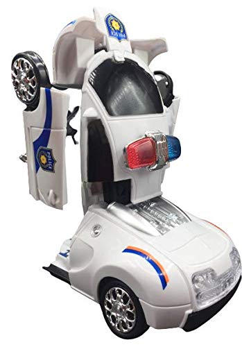 ML Coche policia de Juguete Coche Robot Car Transformers Juguete para niños niñas Regalos cumpleaños Navidablanco-Trans