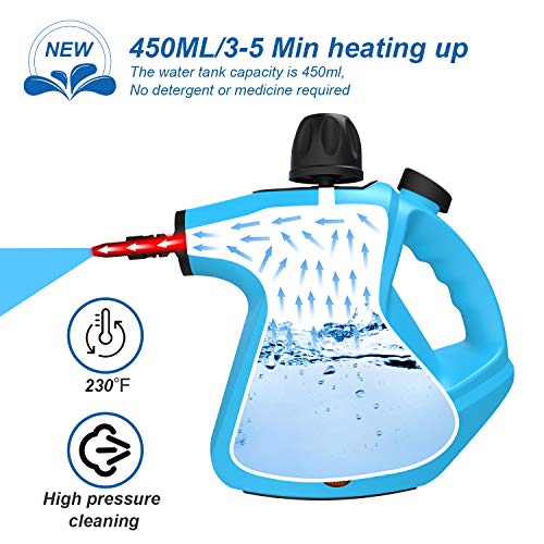 MLMLANT Limpiador de Vapor presurizado de Mano, 450ml 1050W y 9 Accesorios,Vaporeta Portátil y Manual de Alta Presión