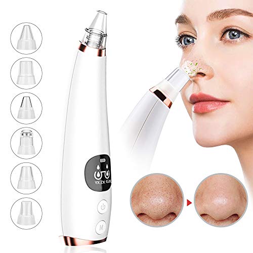 Mmester Limpiador de Poros,Extractor de Puntos Negros Eliminador Puntos Negros Electrónico Recargable con Pantalla LED, 6 Cabezales y adecuado para pieles secas/normales/grasas.
