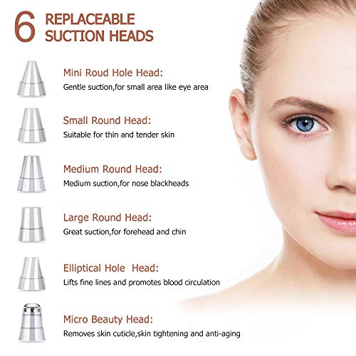 Mmester Limpiador de Poros,Extractor de Puntos Negros Eliminador Puntos Negros Electrónico Recargable con Pantalla LED, 6 Cabezales y adecuado para pieles secas/normales/grasas.