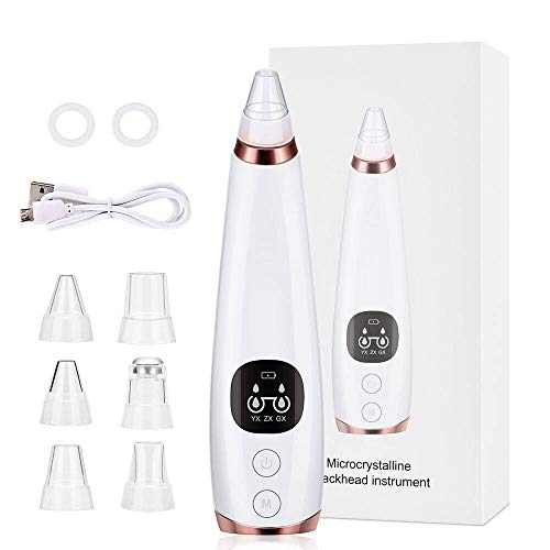 Mmester Limpiador de Poros,Extractor de Puntos Negros Eliminador Puntos Negros Electrónico Recargable con Pantalla LED, 6 Cabezales y adecuado para pieles secas/normales/grasas.