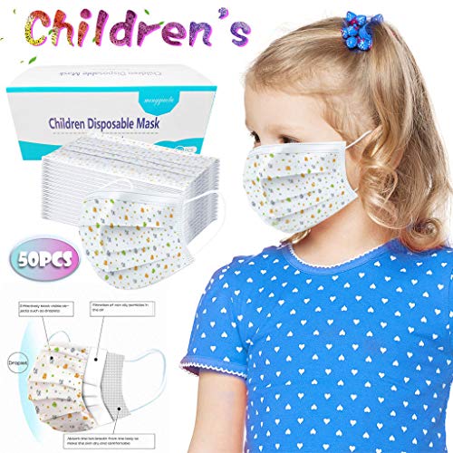 MMMYANG 50 Piezas Niños Protección, ???????????, 3 Capas Transpirables con Elástico para Los Oídos para Impresión linda Seguro Suave Transpirable Protección personal diaria
