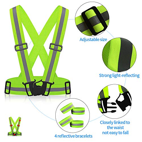 MMTX Chaleco de Seguridad Reflectante, Chaleco de Seguridad Reflectante Cinturon Cruzado de Visibilidad de Correa Reflectante Banda arnes Faja Cinturon de Chaleco de Correr, Verde