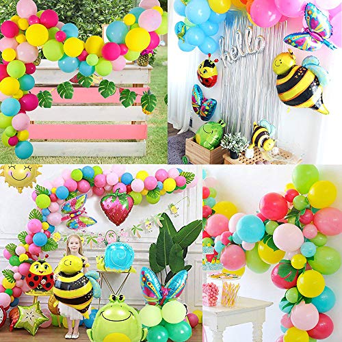 MMTX Cumpleaños Jardín Fiesta Decoración Vistoso Globos para Chico Chica Jardín Niño Cumpleaños Globo Decoración,Selva Insecto Mariposa abeja Rana Caracoles Animal Globos Hojas palma Birthday Bandera