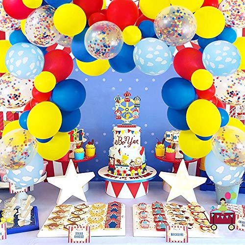 MMTX Cumpleaños Juguetes Globos De Fiesta Decoracion para Chico Chica,Granja Happy Birthday Bandera con Cerdo Caballo Vaca Glob Rojo azul amarillo Globos Niños Cumpleaños Festival Decoración Fiesta