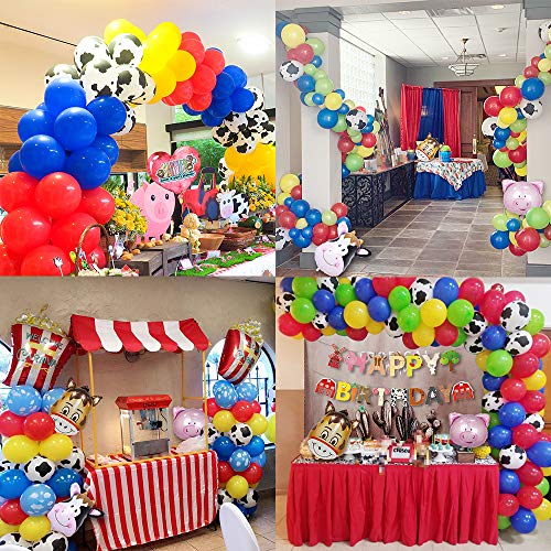 MMTX Cumpleaños Juguetes Globos De Fiesta Decoracion para Chico Chica,Granja Happy Birthday Bandera con Cerdo Caballo Vaca Glob Rojo azul amarillo Globos Niños Cumpleaños Festival Decoración Fiesta