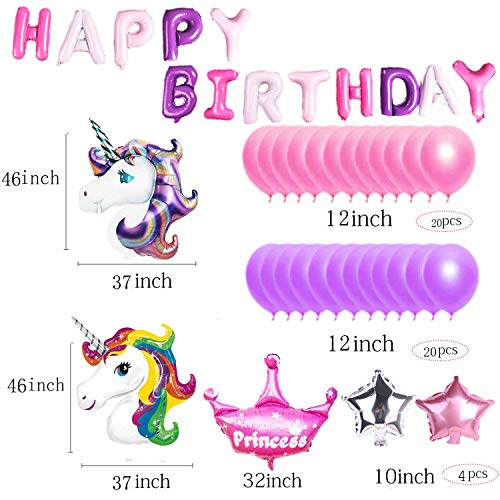 MMTX Decoraciones de Fiesta de Unicornio, con 2pcs Enorme Globo de Unicornio, Feliz Cumpleaños Ballon Banner, para niña Pequeña Fiesta de Cumpleaños de Dama de niño, Boda (Unicornio)