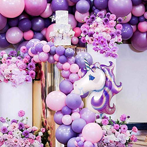 MMTX Decoraciones de Fiesta de Unicornio, con 2pcs Enorme Globo de Unicornio, Feliz Cumpleaños Ballon Banner, para niña Pequeña Fiesta de Cumpleaños de Dama de niño, Boda (Unicornio)