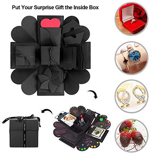 MMTX Explosion Box Scrapbook Creative DIY Photo Album, Caja Sorpresa Regalo de Fotos para cumpleaños Aniversario Boda San Valentín Día de la Madre Navidad La Caja de Regalo (Negro)…