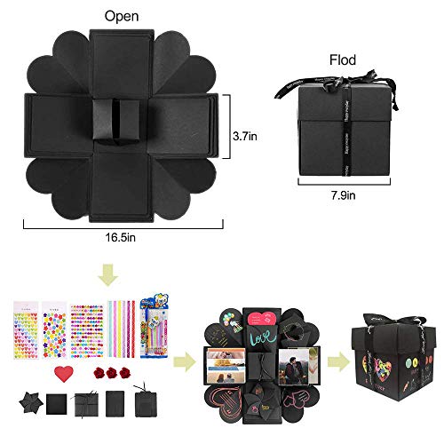 MMTX Explosion Box Scrapbook Creative DIY Photo Album, Caja Sorpresa Regalo de Fotos para cumpleaños Aniversario Boda San Valentín Día de la Madre Navidad La Caja de Regalo (Negro)…