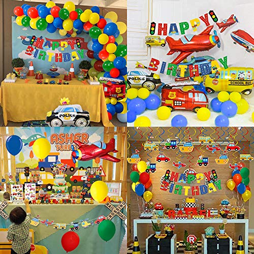 MMTX Globos Cumpleaños de Niños, Cumpleaños Decoraciones Transporte Tema Avión Tren Coche de policía Autobús Escolar Yate Camión de Bomberos Primeros de la Torta para Niño Cumpleaños Baby Shower