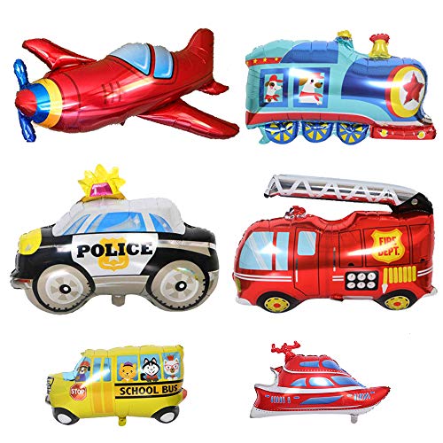 MMTX Globos Cumpleaños de Niños, Cumpleaños Decoraciones Transporte Tema Avión Tren Coche de policía Autobús Escolar Yate Camión de Bomberos Primeros de la Torta para Niño Cumpleaños Baby Shower