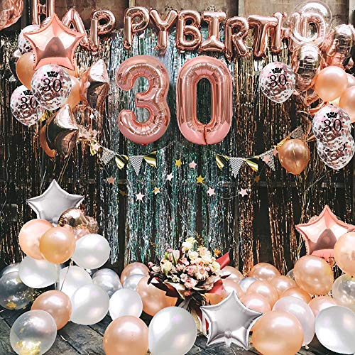 MMTX Globos De Cumpleaños 30 Años Feliz Cumpleaños Decoracion Regalo 18 Regalos Cumpleaños Mujer Oro Rosa con Guirnalda Banner De Cumpleaños Para Fiesta,Manteles,Confetti,Globos de Látex Impresos