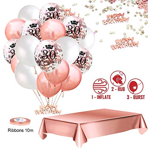 MMTX Globos De Cumpleaños 30 Años Feliz Cumpleaños Decoracion Regalo 18 Regalos Cumpleaños Mujer Oro Rosa con Guirnalda Banner De Cumpleaños Para Fiesta,Manteles,Confetti,Globos de Látex Impresos